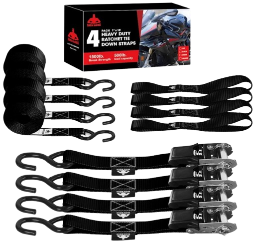 Ratchet Tie Down Straps Set,1500 lbs Break Strength, 1" x 15' Heavy Duty Ratchet Straps with 4X Soft Loops Padded Handles Coated S Hook, Fits for Moving Appliances Motorcycle ATV Truck,Black